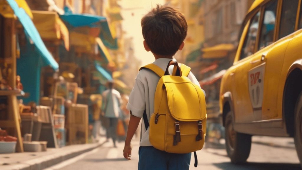 Малко дете - ученик, в града