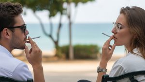 Мъж и жена пушат